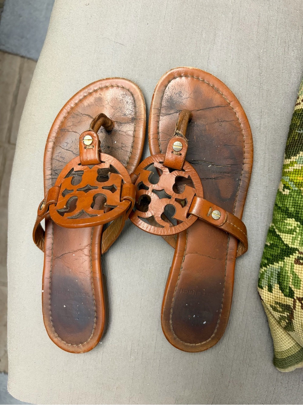 Tory Burch chestnut Miller sandals Women's Brown Leather Cutout Toe-Post Sandals